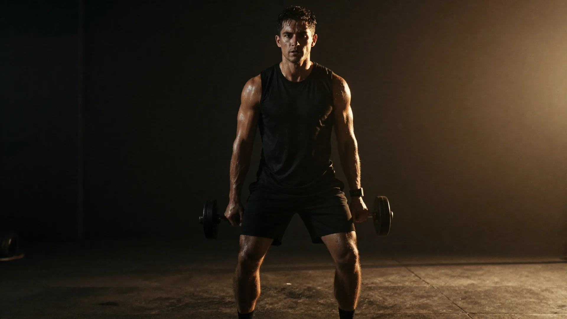 Athlete mid-training, lit by warm light